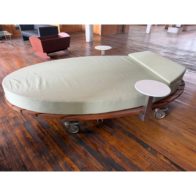 Custom Palms Hotel Las Vegas Daybed – Sculptural Oval Form With Integrated Side Tables & Caster Base For Sale In Chicago - Image 6 of 16