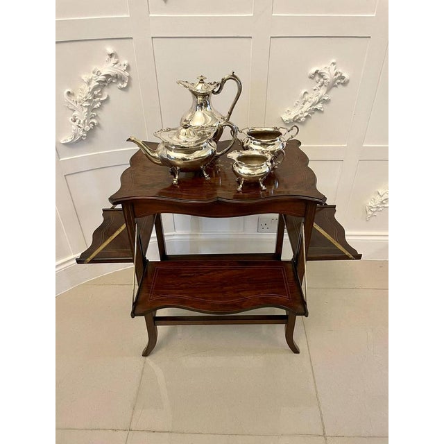 Unusual antique edwardian inlaid rosewood centre/side table having a pretty inlaid and shaped rosewood top and four...