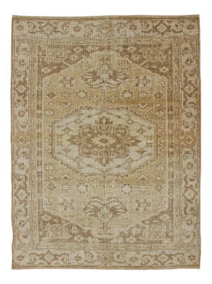 Medallion Design Oushak With Brown, Yellow, Golden Brown, and Cream
