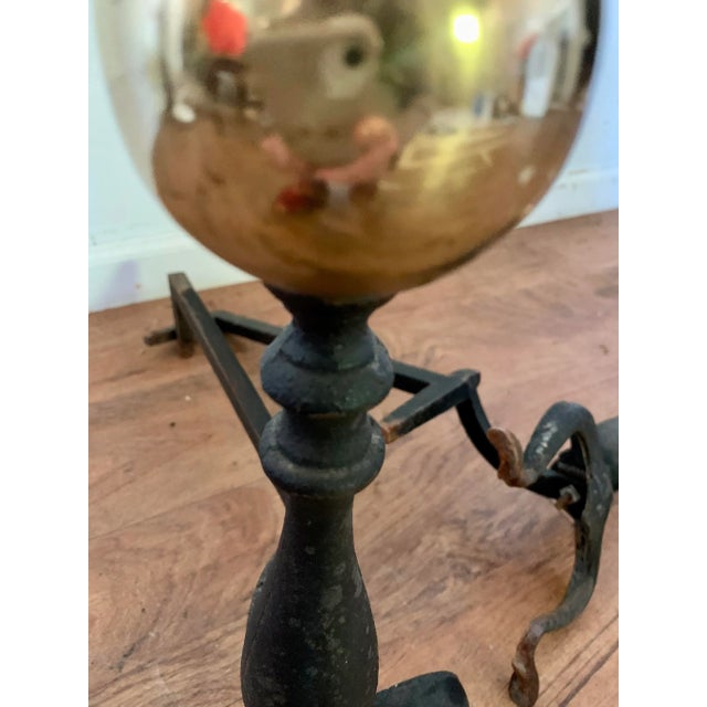 Black Vintage Cast Iron and Brass Andirons a Pair For Sale - Image 8 of 9