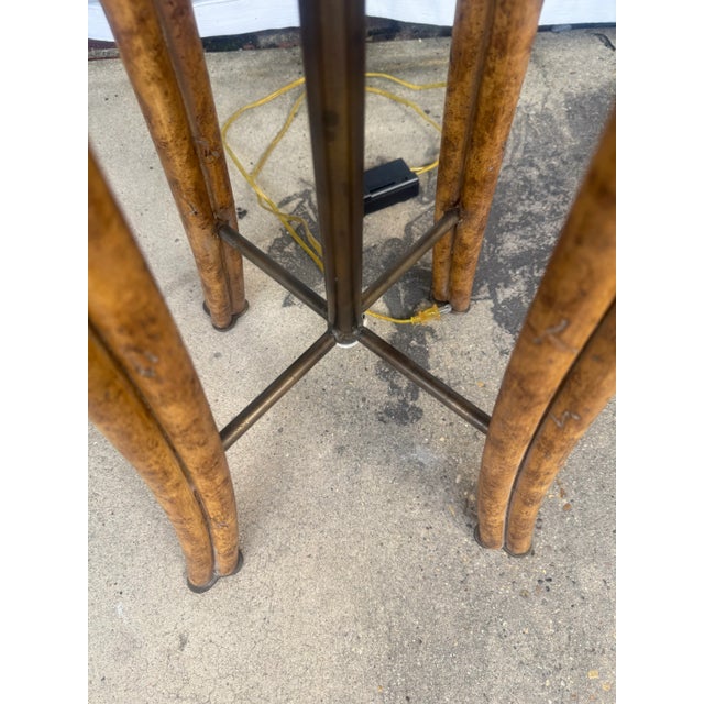 Vintage Maitland-Smith Faux Bamboo and Brass Floor Lamp With Faux Tortoiseshell Lined Leather Shade For Sale - Image 9 of 12