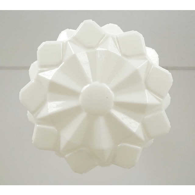 Vintage Art Deco Scalloped Stenciled Opal Glass Pendant Light For Sale In New York - Image 6 of 8