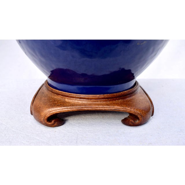 19th Century Antique Chinese Porcelain Bottle Shape Cobalt Blue Table Lamp For Sale - Image 5 of 8