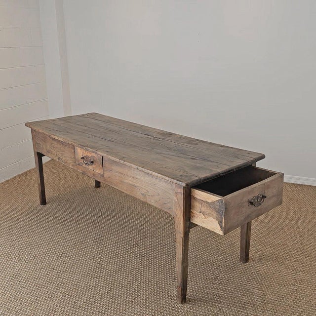 Wood Antique French Elm Farm Dining Table With Drawers - Circa 1870 For Sale - Image 7 of 15