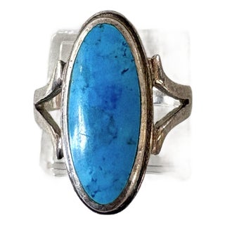 Vintage Sterling Silver and Turquoise Ring Size 8 For Sale