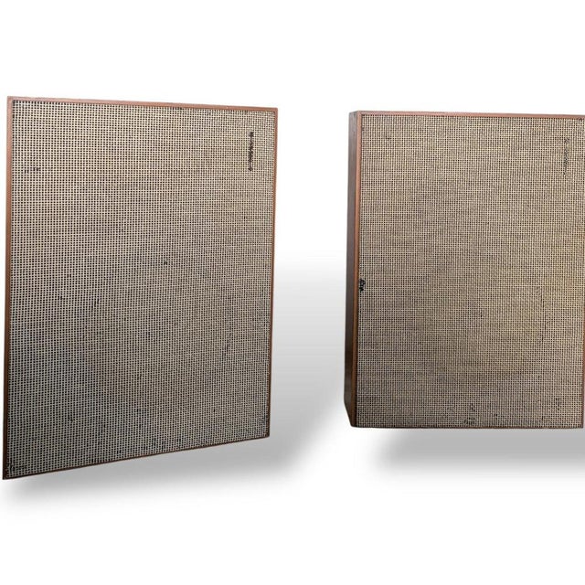 Contemporary Large Vintage Teak Floor Standing Speakers with Cane Grilles, 1960s, Set of 2 For Sale - Image 3 of 9