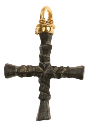Antique Slender Bronze Cross with 21K Gold