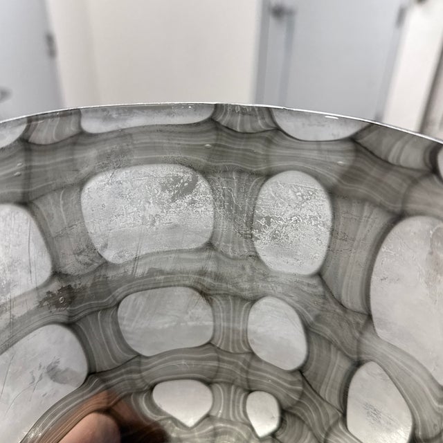 Contemporary Smoke Gray + White Geometric Art Glass Bowl Vase For Sale - Image 9 of 12
