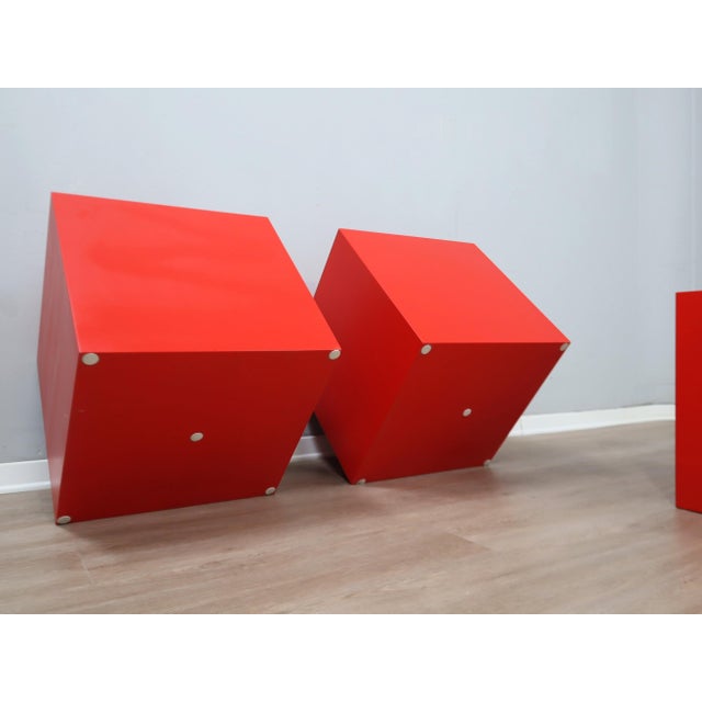 Red Italian Fiberglass Cube Stools, 1960s, Set of 3 For Sale - Image 8 of 12