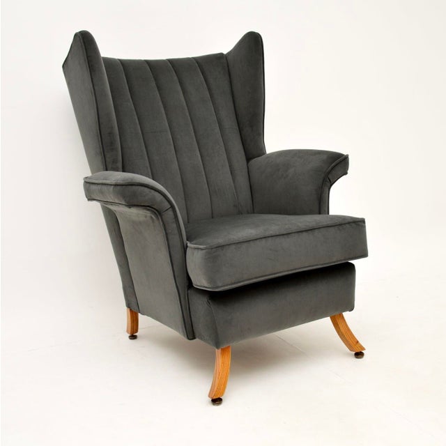 Brown Vintage Italian Velvet Wing Back Armchairs, 1960s, Set of 2 For Sale - Image 8 of 13