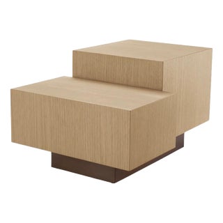 Rectangular Side Table in Natural Oak Veneer with Brushed Bronze Base For Sale