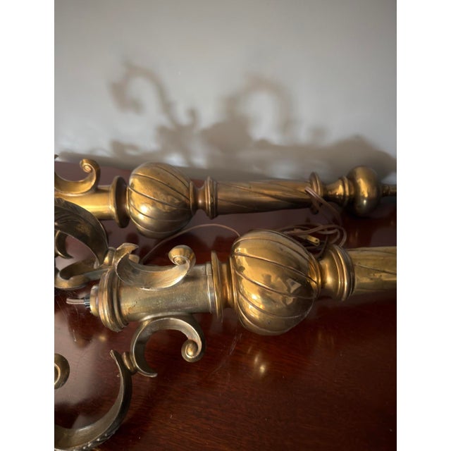 Brass Mid 20th Century Romance Italian Brass Table Lamps - a Pair For Sale - Image 8 of 8