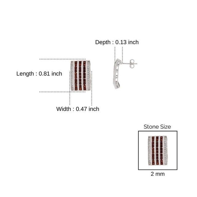 Red Garnet Birthstone Wide Bar Silver Earrings With Sparkling Zircons- 2 Pieces For Sale - Image 9 of 11