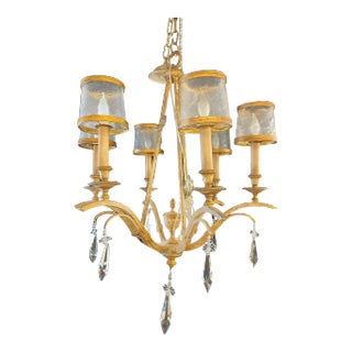 Italian Gilt Metal and Crystal Chandelier With Glass Shades For Sale