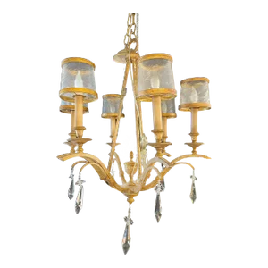 Italian Gilt Metal and Crystal Chandelier With Glass Shades