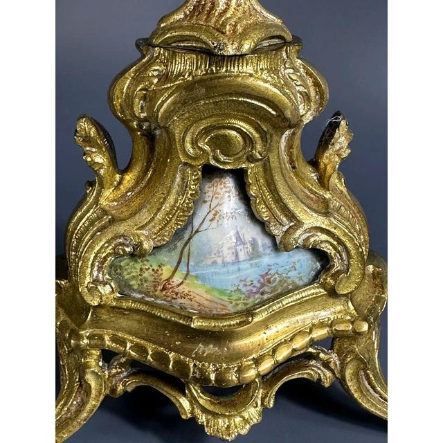 Brass 5-Light Candelabra with Hand-Painted Ceramic Inserts by Luigi Beccarelli, Italy, 19th Century For Sale - Image 4 of 8