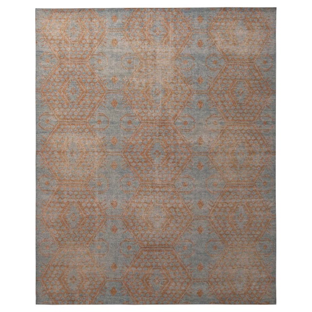 Rug & Kilim’s Oversized Honeycomb Rug in Blue and Burnt Orange, 12x15 For Sale In New York - Image 6 of 6