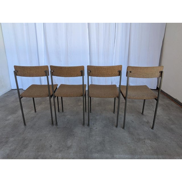 1970s Vintage Industrial Black Metal School Chairs with Brown Fabric Seats, 1970s, Set of 4 For Sale - Image 5 of 18