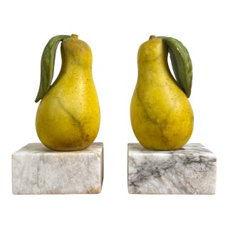 Vintage 1930s Marble and Painted Alabaster Pear Bookends - a Pair For Sale