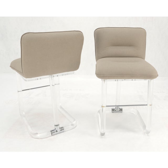Gray Pair Bent Lucite 1970s New Alcantera Upholstery Swivel Barstool Chairs Chairs For Sale - Image 8 of 15