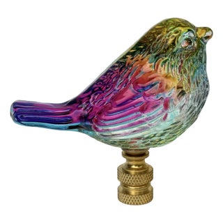 Glass Bird Lamp Finial on Brass Hardware For Sale
