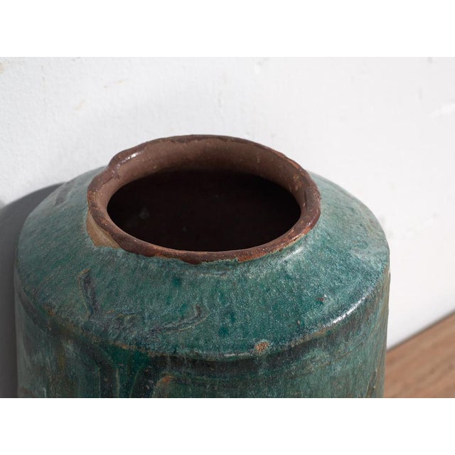 Antique Green Stoneware Vase For Sale - Image 3 of 8
