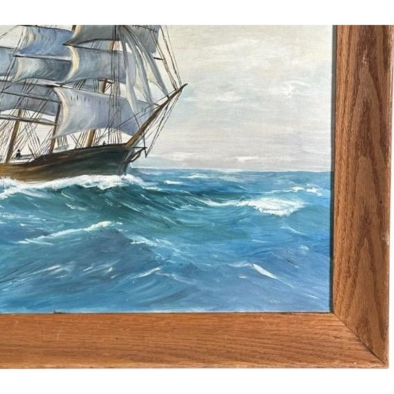 Vintage Mid Century Maritime Clipper Ship Framed Original Seascape Oil Painting For Sale - Image 10 of 13