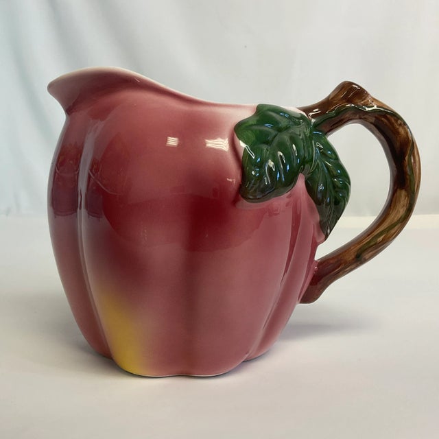 1980s Vintage Hollywood Regency Boho Chic Trompe L’Oeil Ceramic Plum Pitcher For Sale - Image 12 of 12