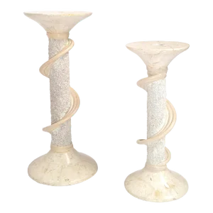 Set of Two 1980s Renoir Designs Marble Soapstone Candle Holder Sticks Hollywood Regency
