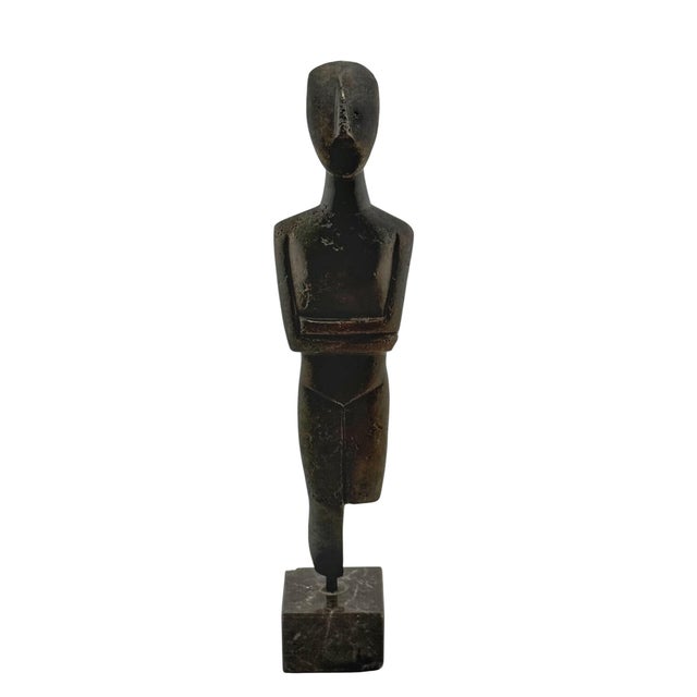 Brown Cycladic Revival Bronze Figure on Marble Base, European, circa 1950s For Sale - Image 8 of 10
