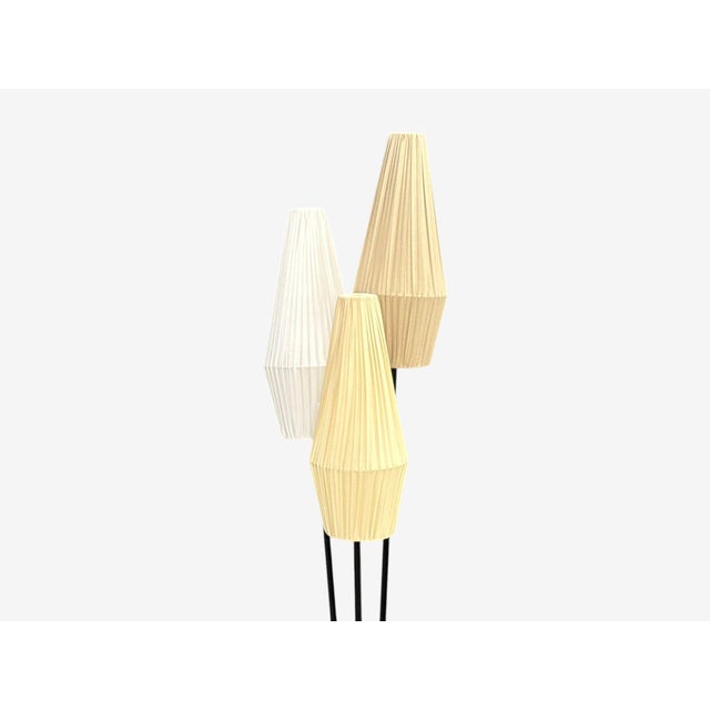 1950s Swedish Modern, Three-Light Floor Lamp, Metal, Beige Shades For Sale - Image 10 of 12