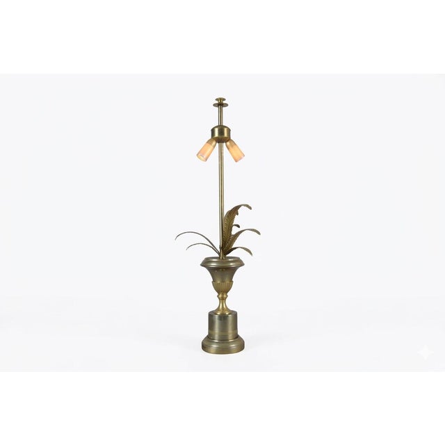 Hollywood Regency Brass Palm Leaf Double Socket Table Lamp, Europe, 1960s For Sale - Image 12 of 12