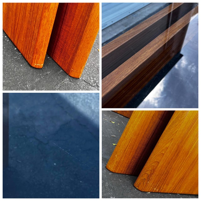 Mid Century Danish Modern Trekanten Dining Table With Oval Edge Glass Top | by Gustav Gaarde For Sale - Image 14 of 15