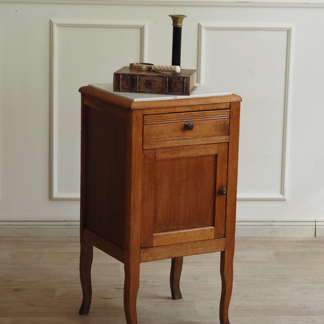 Brown Louis XV Style Bedside Table with Marble Top, 1900 For Sale - Image 8 of 11
