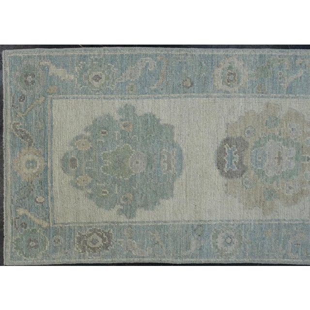 Turkish Oushak Runner Rug Handwoven Wool Rug Sage Teal 2'7" X 9'11" For Sale - Image 10 of 11