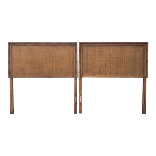 Midcentury Twin Faux Bamboo and Woven Cane Headboards - a Pair For Sale