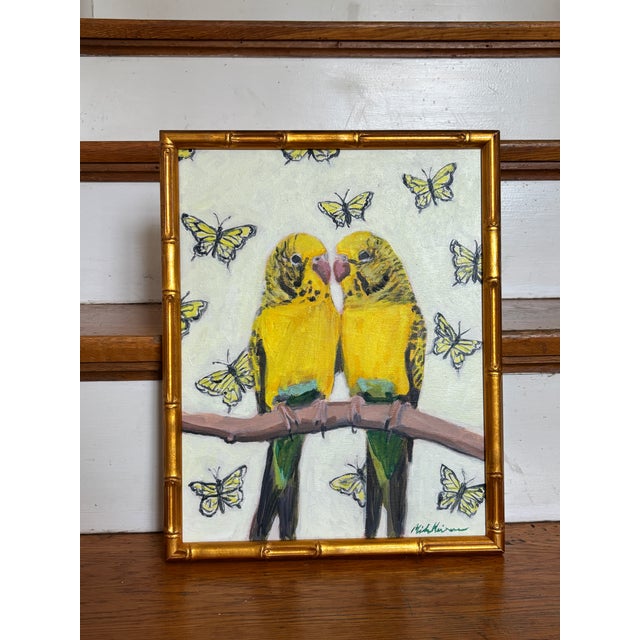 Contemporary “Budgies and Butterflies” an Original Painting by Michelle Heimann . For Sale - Image 3 of 4