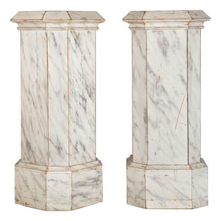 Pair of Faux-Marble Painted Pine Columns, Early 20th Century For Sale