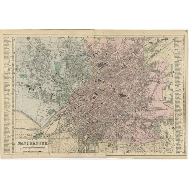 Large Victorian Map of Manchester by George W. Bacon, 1885 For Sale - Image 4 of 12