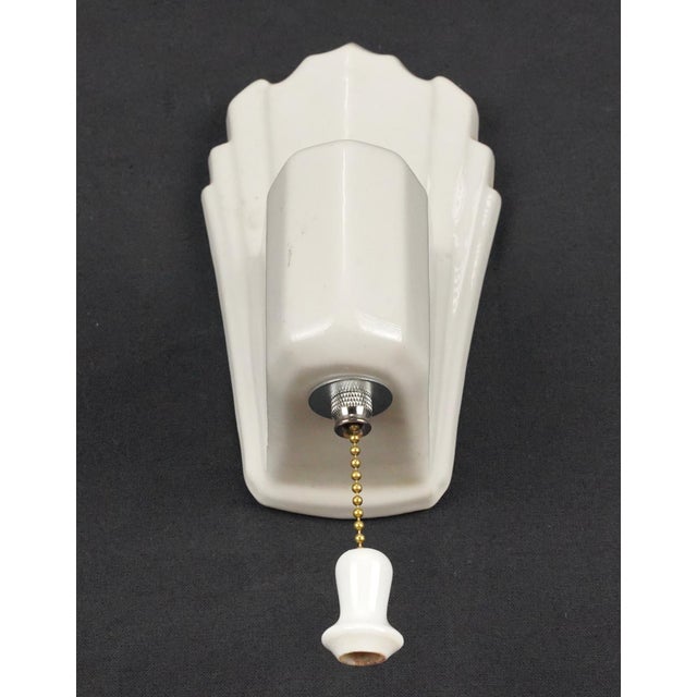 Ceramic Restored Art Deco White Porcelain Wall Sconce With Pull Chain For Sale - Image 7 of 8