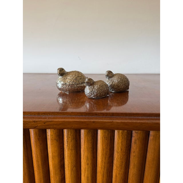 1970s. Hollywood Regency Silver-Plate Quails Shaped Salt and Pepper, Gucci Italy - 3 pcs For Sale - Image 11 of 11