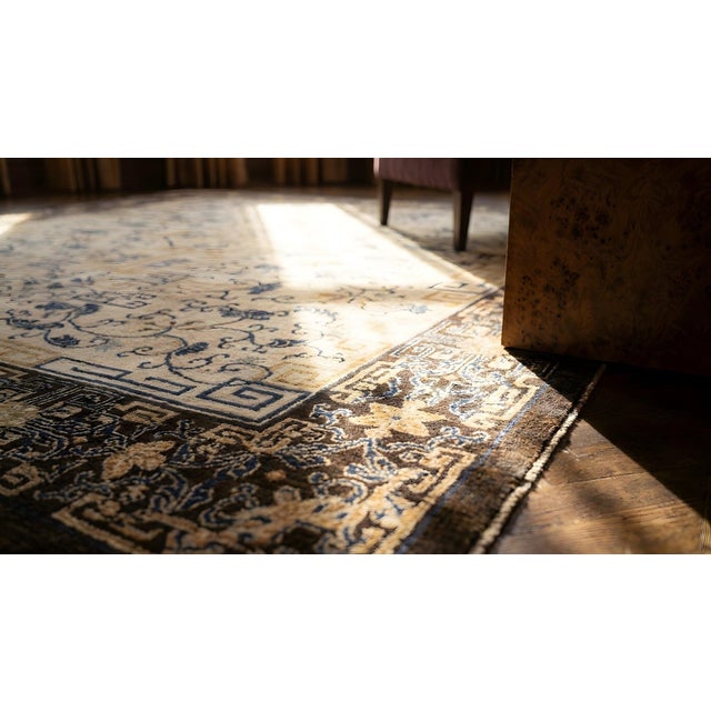 Spectacular Ivory Background Color and Brown Border With Medallion Pattern Antique Chinese Peking Rug For Sale - Image 15 of 15
