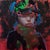 This oil painting on wood panel presents a striking, abstract portrayal of a figure, characterized by bold brushstrokes...