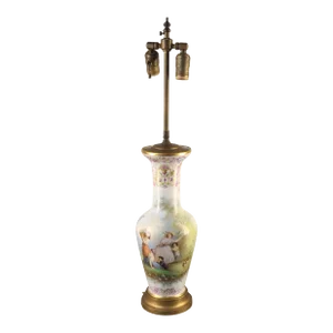 Antique Late 19th Century French European Hand Painted Figural Maidens Fine Porcelain Garden Scene Table Lamp