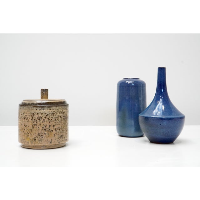 Ceramic Vintage Blue-Glazed Cylindrical Vase by Roger Vandeweghe for Amphora, 1960s For Sale - Image 7 of 8