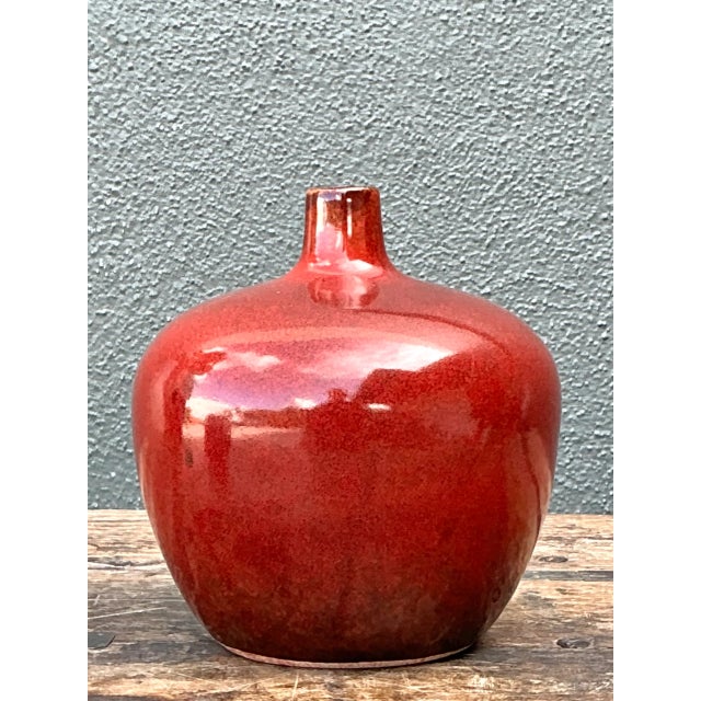 Vintage Sang De Bouf Red Glazed Ceramic Vase For Sale - Image 4 of 12