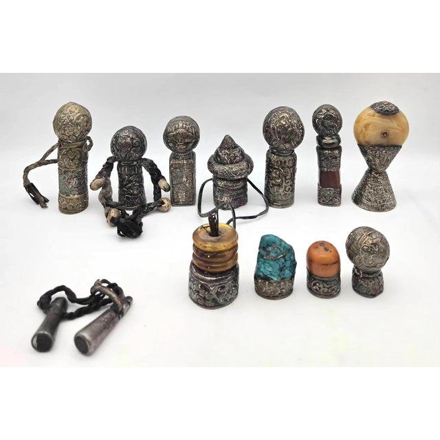 Lot of Tibetan Silver and Mixed Metal Wax Seal Stamps, Set of 13 For Sale - Image 4 of 10