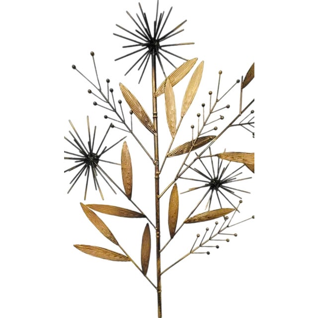 Vintage Mid Century Modern Curtis Jere Style Brass Pom Pom Bamboo Tree Wall Sculpture Art For Sale - Image 10 of 11