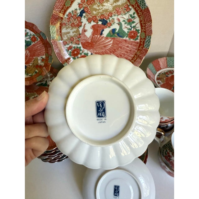 Set of 46 Arita Imari Peacock Scalloped Dinnerware Made in Japan For Sale - Image 9 of 12