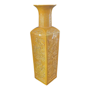 Vintage Chinoiserie Large Famille Jaune Style Vase. 25" H